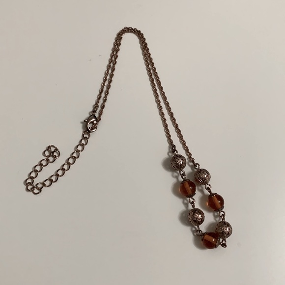Necklace/earrings set with orange/brown beads. Rose gold filled chain/hardware - Picture 3 of 7
